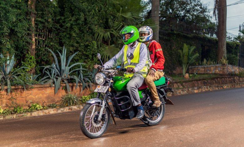 Pictured a rider in Uganda carrying a passenger on an electric motorcycle by Zembo. More than 90% of e-motorcycles sold in sub-Saharan Africa are imported from China and India and are not built for African conditions. (COURTESY PHOTO)