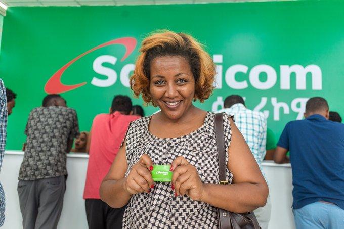 Safaricom Ethiopia customer pictured after buying a safaricom line at the launch of telco in Ethiopia. COURTESY PHOTO/FILE PHOTO