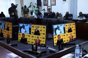 MTN Uganda Chief Executive Officer, Ms. Sylvia Mulinde remotely addressing the press using the 5G connection.