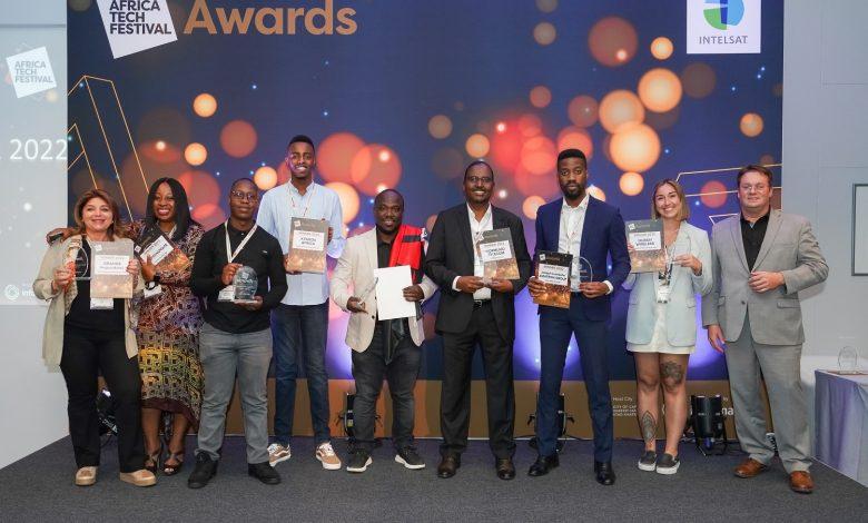 Winners of the 2022 Africa Tech Festival Awards pose for a group photo with their accolades. COURTESY PHOTO / Africa Tech Festival Awards