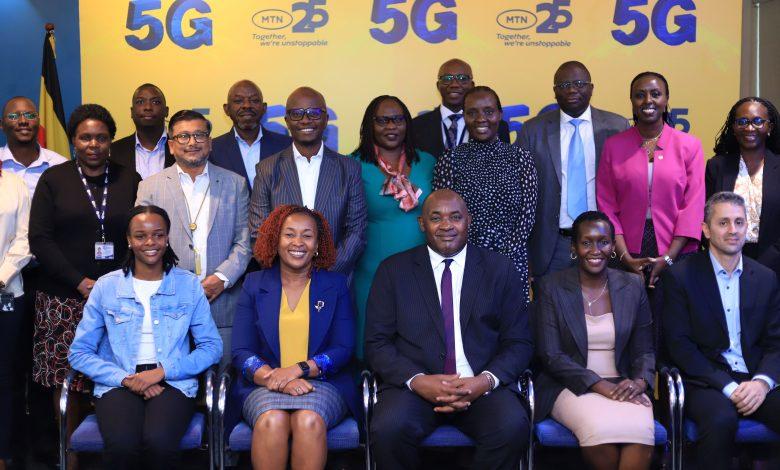Picture moment with the Minister of ICT and National Guidance, Members of MTN Uganda and UCC's Executive Committee and top members after demonstrating MTN's 5G network.