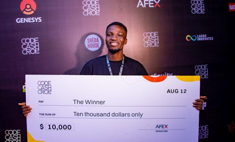 Yakubu Temitope emerged as the overall winner of the 2024 of AFEX Code Cash Crop Ag-hackathon, receiving the USD$10,000 grand prize for his solution, Farm Central Intelligence. COURTESY PHOTO