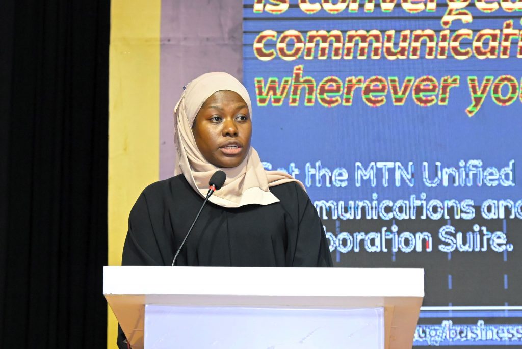 The Permanent Secretary, Ministry of ICT and National Guidance, Dr. Aminah Zawedde speaking at the MTN ICT Conference at the Kabira Country Club.