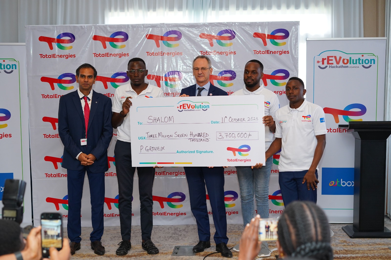 Shalom also 2nd runnersup in the TotalEnergies Uganda rEVolution hackathon receives UGX3.7 million.