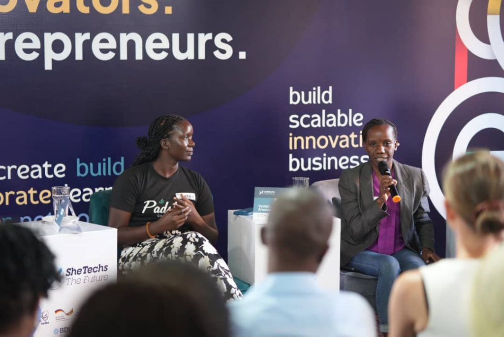 Vaola Amumpaire - founder of Wena Hardware, speaking at panel discussion at the She Techs The Future Demo Day.