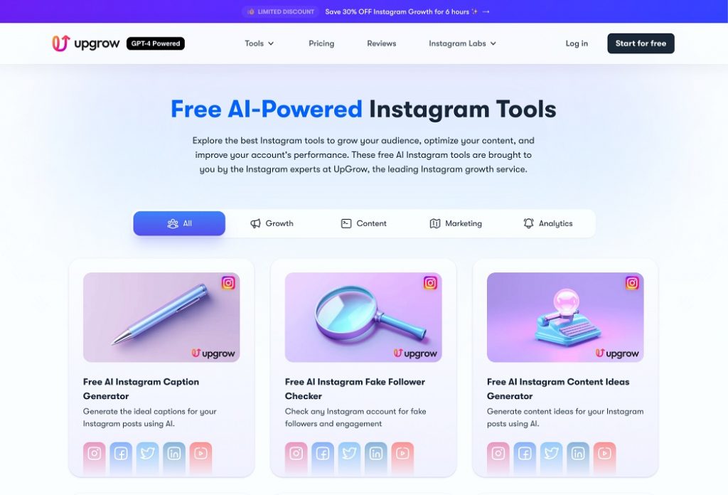 UpGrow's suite of free AI-powered solutions for Instagram users stands out in a field where imagination and strategy collide.  SREENSHOT: PC Tech Magazine