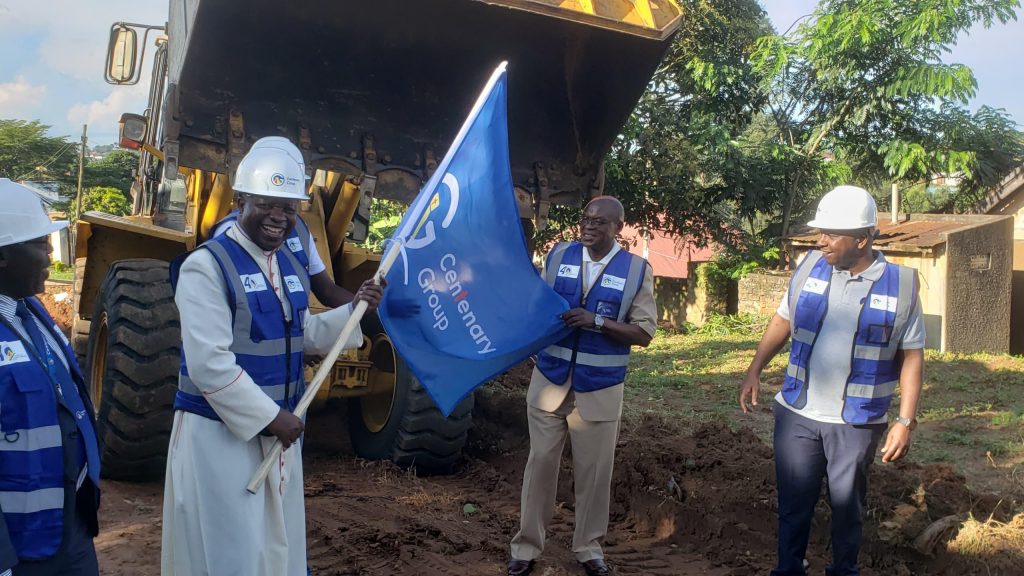 Bishop of Masaka Diocese and Board Director Centenary Group, Bishop Severus Jjumba ground breaks the construction of Centenary Tier 3 green data center.