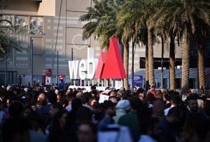Attendees pictured at the entrance of the Doha Exhibition & Convention Center to attend the inaugural Web Summit Qatar which was officially opened by Sheikh Mohammed bin Abdulrahman bin Jassim Al Than, Prime Minister and Minister of Foreign Affairs. Over 15,000+ are in attendance. PHOTO: Web Summit