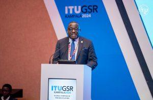 George William Nyombi Thembo, the Chair of GSR-24 and Executive Director of UCC speaking at the GSR-24 in Kampala, Uganda. ITU Photos