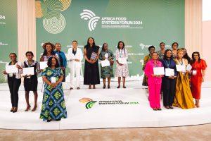 The winners of the 2024 Women Agripreneurs of the Year Awards (WAYA) pose for a group photo during the Africa Food Systems Forum in Kigali, Rwanda. COURTESY PHOTO.