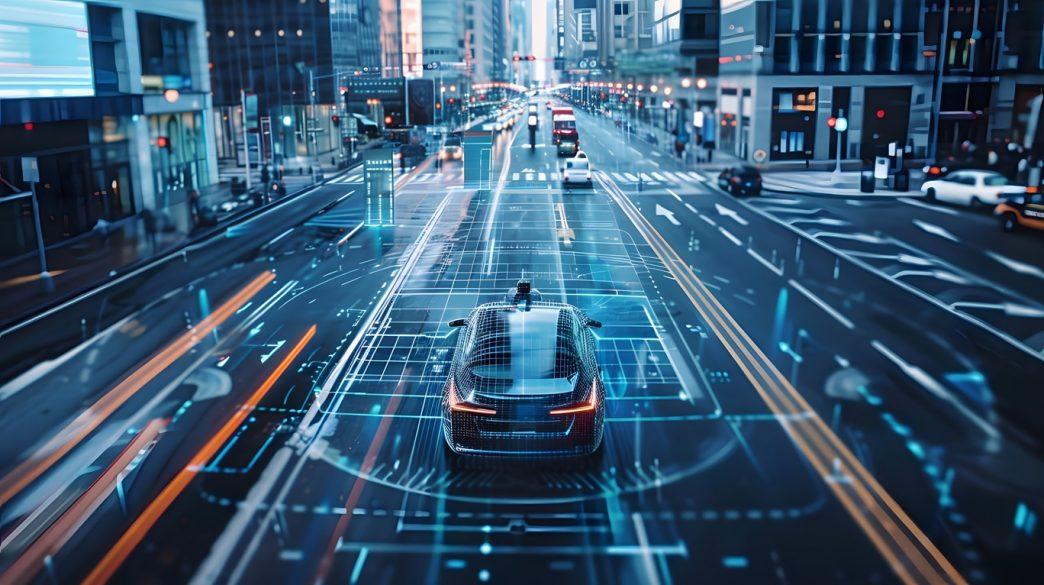 Autonomous car navigating city streets with sensors and cameras. Courtesy Photo