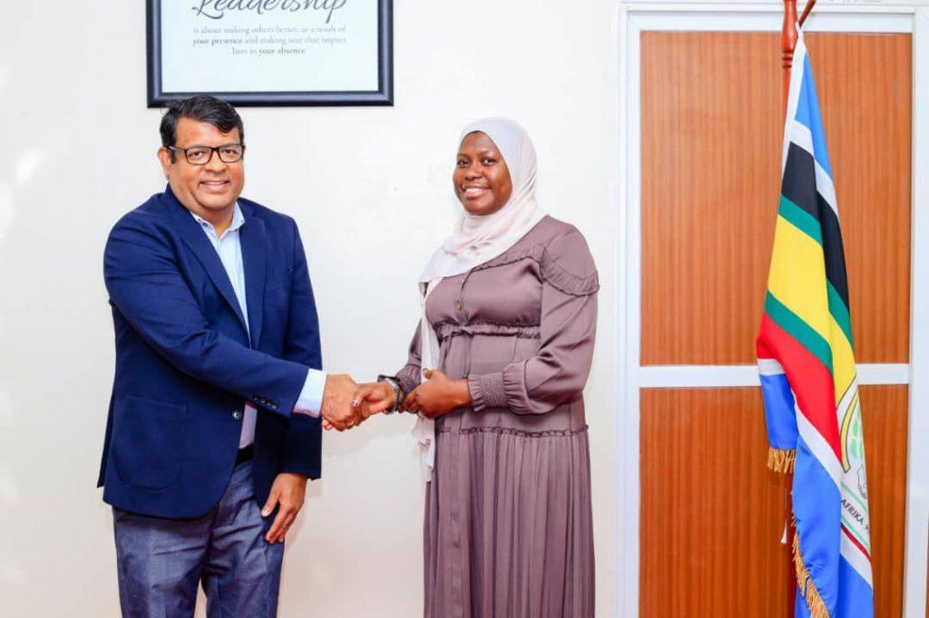 Soumendra Sahu (left); Airtel Uganda's new managing director shakes hands with Permanent Secretary, Ministry of ICT and National Guidance, Dr. Aminah Zawedde (right) during his visit to the ministry. COURTESY PHOTO
