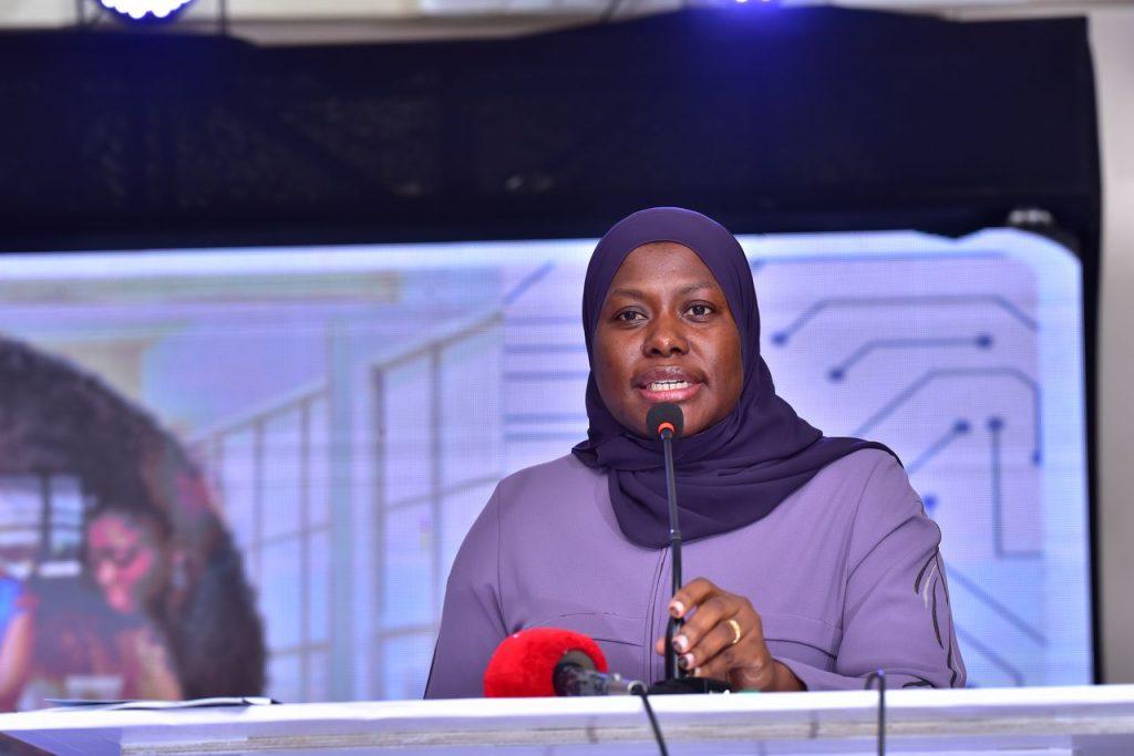 Permanent Secretary for the Ministry of ICT and National Guidance, Dr. Aminah Zawedde speaking at the launch of the National Business Process Outsourcing (BPO) Policy and Publicity Campaign at Mestil Hotel. PHOTO: Ministry of ICT