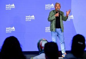 Solofo Rafenombolatiana, Co-founder and CEO, DizzitUp speaking at the Web Summit Qatar at the Doha Exhibition and Convention Center in Doha, Qatar. Photo by Ramsey Cardy/Web Summit Qatar via Sportsfile