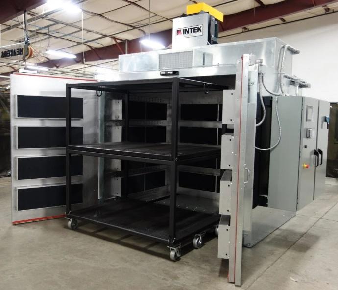Custom industrial electric infrared and convection hybrid batch oven with cart prototyping parts for additive manufacturing. Courtesy Photo