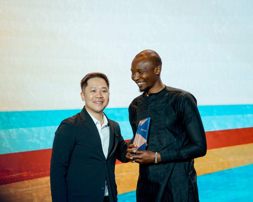 Alexander Odhiambo (right), founder and CEO of Solutech Limited, from Kenya came as 2nd runner-up in the 6th edition of the Africa's Business Heroes competition. PHOTO: ABH