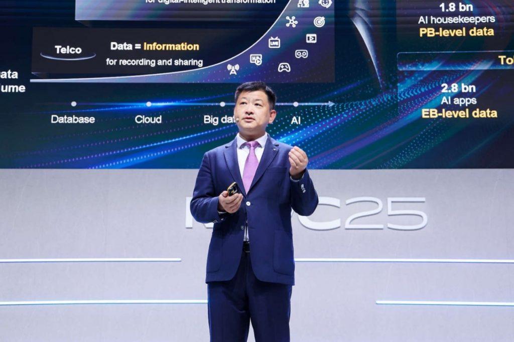 Dr. Peter Zhou, President of Huawei Data Storage Product Line, delivering a keynote speech on AI-ready data storage at the 2025 MWC Barcelona. COURTESY PHOTO: Huawei