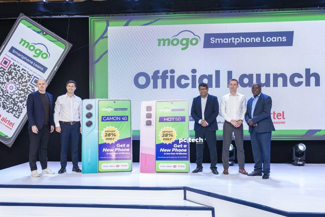 MOGO Uganda, Airtel Uganda, and Transsion Holding partners pose for a group photo after launching the MOGO Uganda smartphone loan initiative to increase smartphone penetration in the country. The launch was held at Four Point by Sheraton Kampala on Wednesday, April 23, 2025. PHOTO: PC Tech Magazine