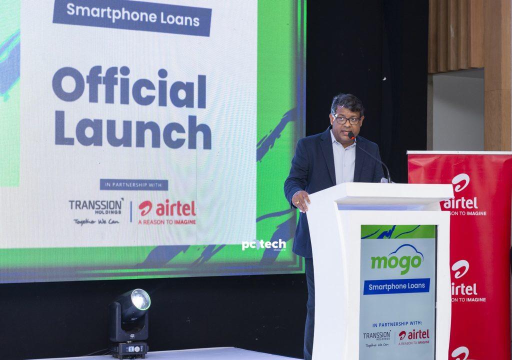 Som Soumendra, Managing Director of Airtel Uganda, speaking at the launch of MOGO Uganda smartphone loans, an initiative to increase smartphone penetration in the country. The launch was held at Four Point by Sheraton Kampala on Wednesday, April 23, 2025. PHOTO: PC Tech Magazine
