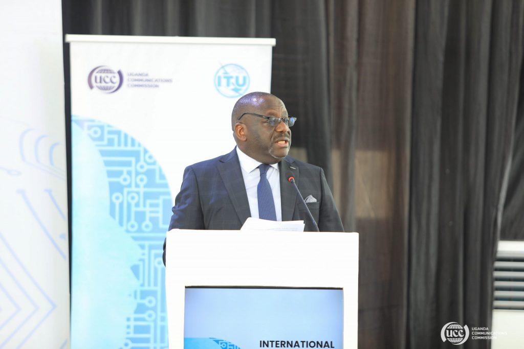 Hon. William Nyombi Thembo, UCC Executive Director speaking to seconday school girls, in commeration of International Girls in ICT Day at the National ICT Innovation Hub on Thursday, April 24, 2025. PHOTO: UCC