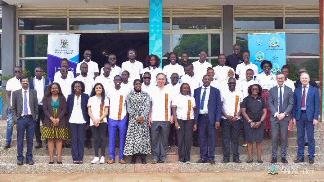 Permanent Secretary for the Ministry of ICT and National Guidance, Dr. Aminah Zawedde (6th from left), UICT and ITU representatives, visually impaired students pose for a group photo after the closing ceremony of the Introduction to Computer Basics for the Visually Impaired (ICBVI) Training of Trainers at National ICT Innovation Hub on Wednesday, April 30, 2025. COURTESY PHOTO