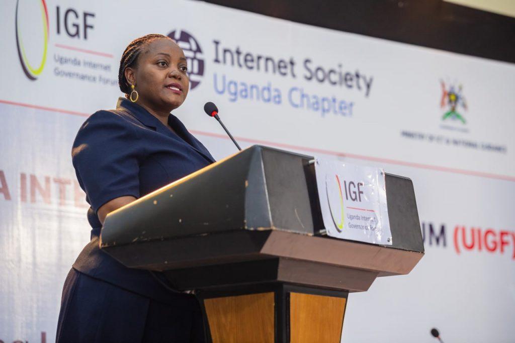 Lillian Nalwoga, Co-founder of the Internet Society (ISOC) Uganda Chapter, speaking at the launch of the Uganda Parliamentary Internet Governance Forum at Mestil Hotel in Kampala on Wednesday, April 30, 2025. COURTESY PHOTO