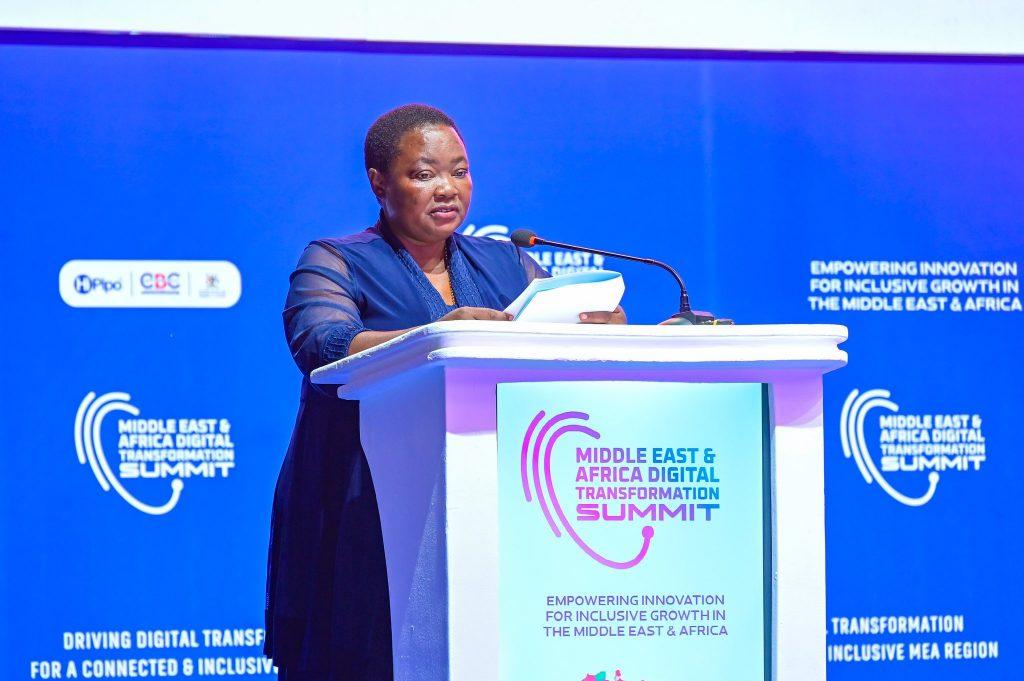 Rt. Hon. Robinah Nabbanja, Prime Minister of Uganda, speaking at the first-ever Middle East & Africa Digital Transformation Summit held at the Kampala Serena Hotel on Wednesday, June 25, 2025. COURTESY PHOTO