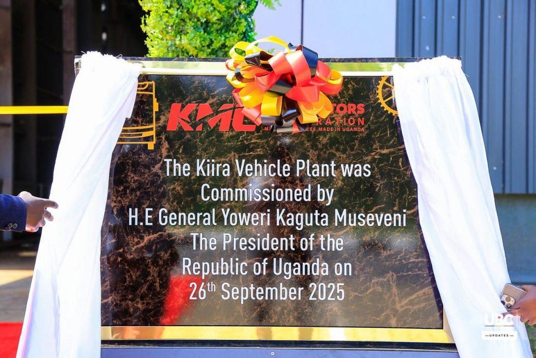 A commemorative plaque of Kiira Vehicle Plant commissioned by President Yoweri Museveni on Friday, 26th September, 2025. PHOTO: UBC
