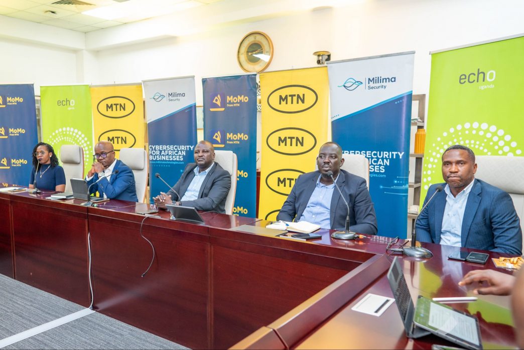 Officials from MTN Uganda, Milima Security, the Ministry of ICT and National Guidance, and Anti-Fraud Consortium during the launch of the cybersecurity awareness campaign in Uganda. PHOTO: MTN
