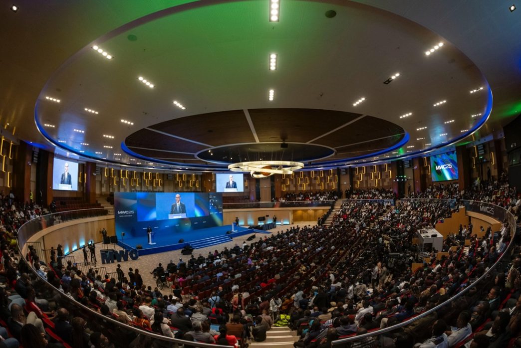 H.E. Paul Kagame, the President of the Republic of Rwanda, addressing the congregation at the 2025 Mobile World Congress in Kigali. PHOTO: Office of the President of Rwanda