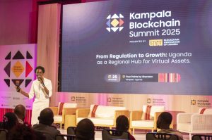 KingDavid Ayo-Loto performing at the 2025 Kampala Blockchain Summit at Four Points by Sheraton. COURTESY PHOTO