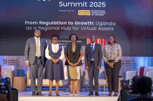 Group photo of panelists at the 2025 Kampala Blockchain Summit. COURTESY PHOTO