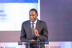 Dr. Michael Atingi-Ego, Governor of the Bank of Uganda, speaking at the 2025 Kampala Blockchain Summit at Four Points by Sheraton. COURTESY PHOTO