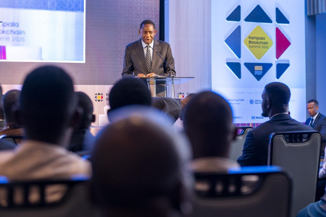 Dr. Michael Atingi-Ego, Governor of the Bank of Uganda, speaking at the Kampala Blockchain Summit 2025 at Four Points by Sheraton in Kampala. COURESTY PHOTO