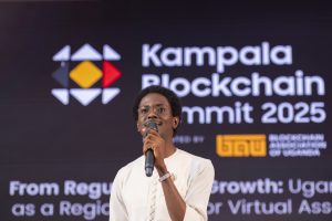 KingDavid Ayo-Loto performing at the 2025 Kampala Blockchain Summit at Four Points by Sheraton. COURTESY PHOTO