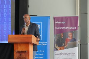 Ian King, UNDP Uganda Deputy Resident Representative speaking at the Skills for Digital Jobs Initiative graduation ceremony at the National ICT Innovation Hub in Nakawa. COURTESY PHOTO