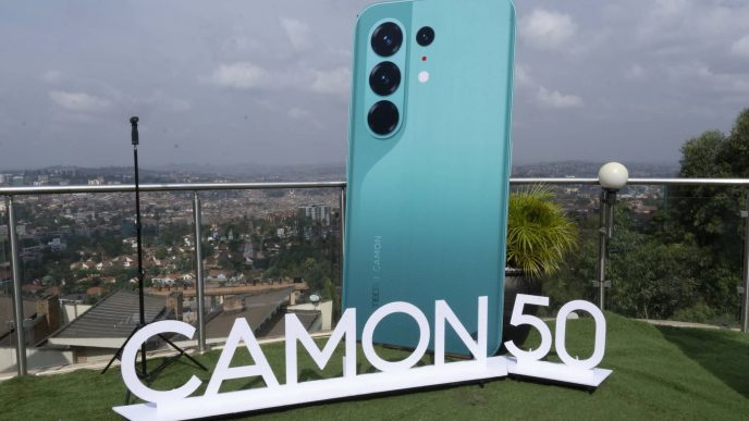 A dummy of the Tecno Camon 50 during the launch at Skyz Hotel in Naguru. COURTESY PHOTO
