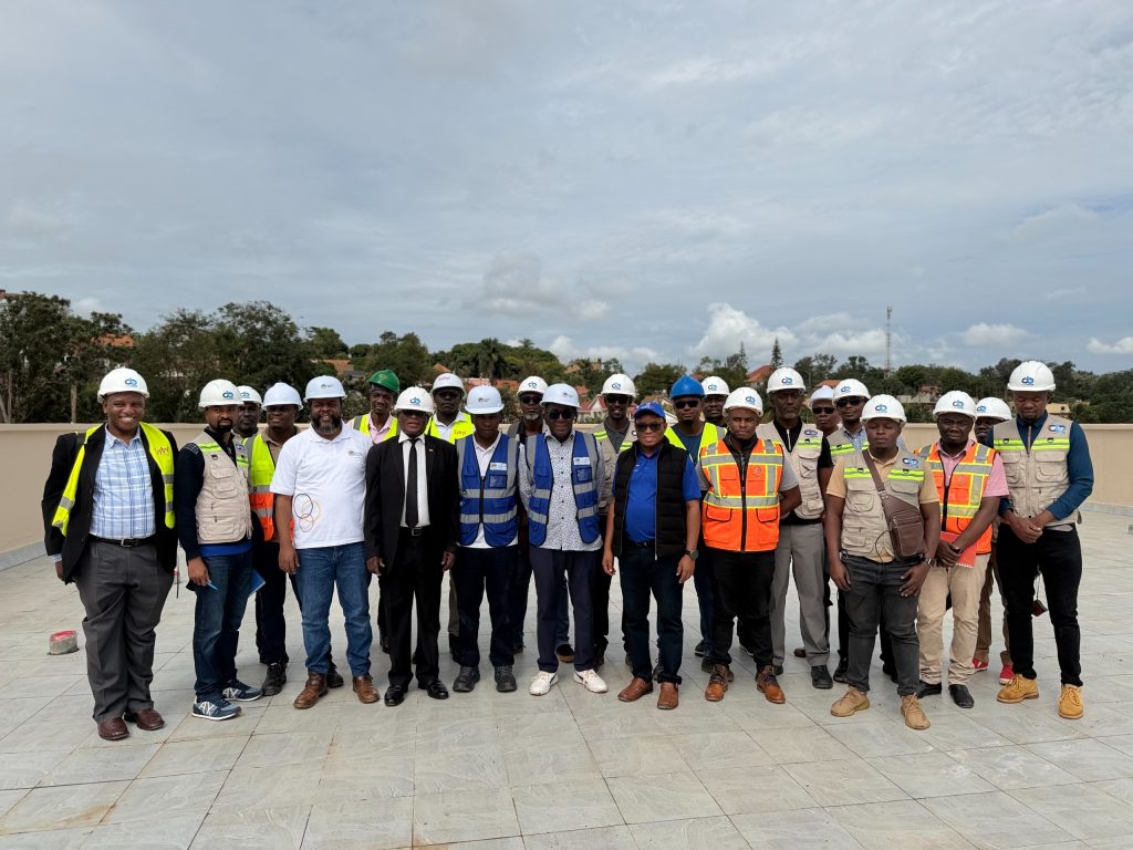 Officials from Centenary Group, Centenary Technology Services, and other partners and contractors pose for a group photo after touring the yet to be launched Centenary Group's Data Centre in Masaka. COURTESY PHOTO