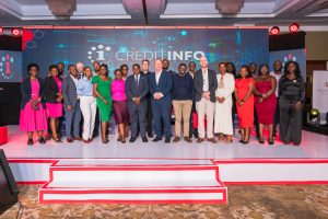 Partners and other officials pose for a group photo after launching Creditinfo launched in Uganda. COURTESY PHOTO