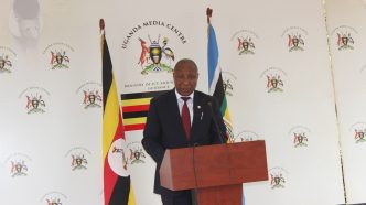 State Minister for National Guidance, Hon. Godfrey Kabbyanga Baluku Kiime, speaking at the 2026 CIO Conclave press conference at the Uganda Media Centre. COURTESY PHOTO