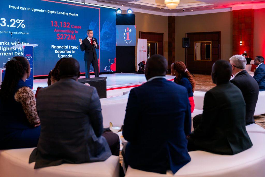 CreditInfo Group CEO Satrajit Saha, speaking at the launch of Creditinfo in Uganda. COURTESY PHOTO