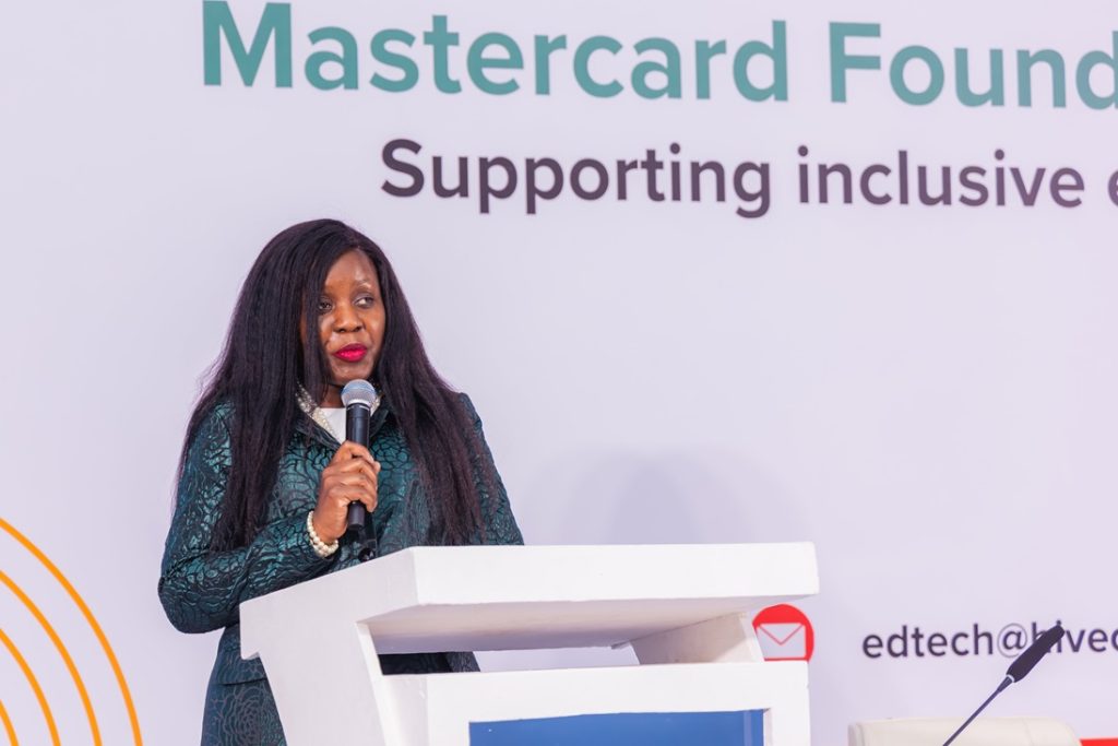Barbara Mutabazi, Executive Director of Hive Colab, speaking at the launch of the Mastercard EdTech Fellowship at Mestil Hotel & Residences in Kampala. PHOTO: Hive Colab