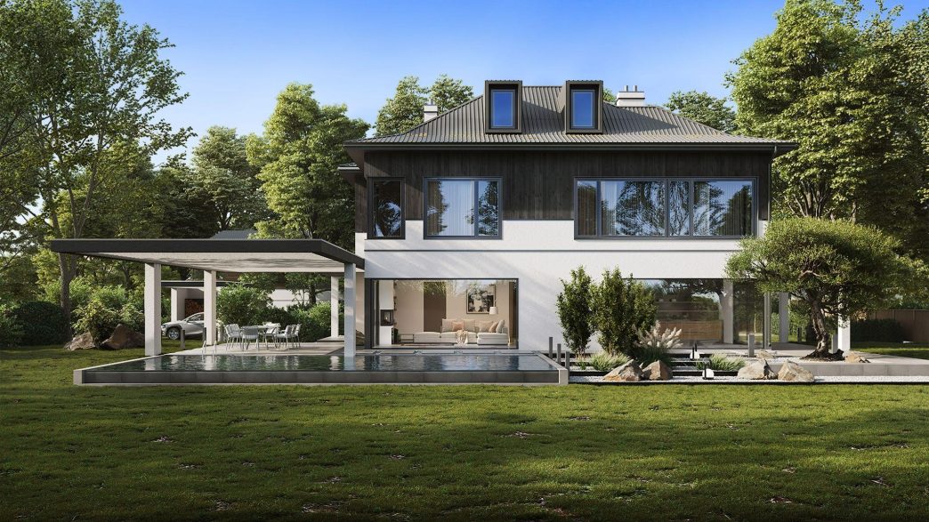 A 3D architectural visualization of a house. COURTESY IMAGE