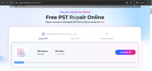 Online PST repair service analyzing the uploaded PST file at 31 percent after a successful upload