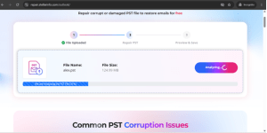Online PST repair service analyzing the uploaded PST file at 31 percent after a successful upload