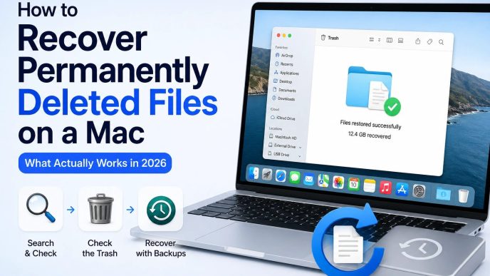 MacBook displaying file recovery software for recovering permanently deleted files on macOS