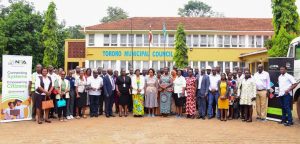 Officials from the Ministry of ICT and National Guidance, National Information Technology Authority-Uganda (NITA-U), Posta Uganda, Ministry of Public Service, and Tororo local leadership pose for a group photo after a joint site inspection of the Tororo Service Uganda Centre. COURTESY PHOTO