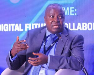 Airtel Money Commerce Uganda Limited (AMCUL) Managing Director, Japhet Aritho, speaking at the inaugural National Cybersecurity Conference at the Kampala Sheraton Hotel. COURTESY PHOTO/Airtel Uganda