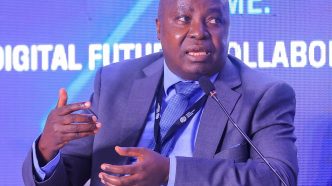 Airtel Money Commerce Uganda Limited (AMCUL) Managing Director, Japhet Aritho, speaking at the inaugural National Cybersecurity Conference at the Kampala Sheraton Hotel. COURTESY PHOTO/Airtel Uganda