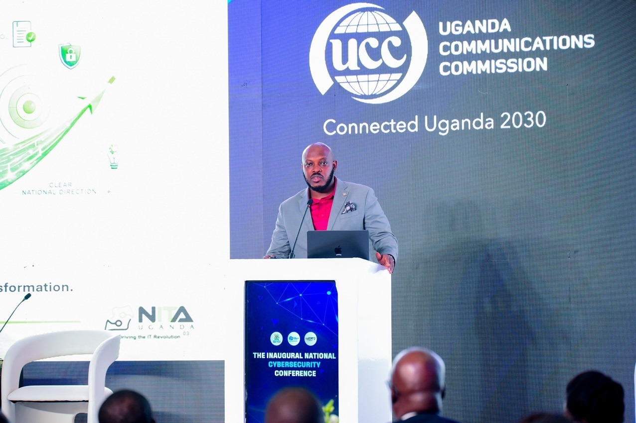 Johnson Tumusiime, Governance and Risk Manager at NITA-Uganda, speaking at the inaugural National Cybersecurity Conference at the Kampala Sheraton Hotel. COURTESY PHOTO